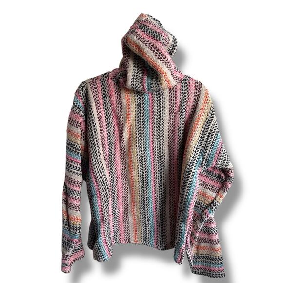 Tan and Pink Striped Sweatshirt Baja Style Mexican Poncho Hoodie Drug Rug‎ - Picture 5 of 5